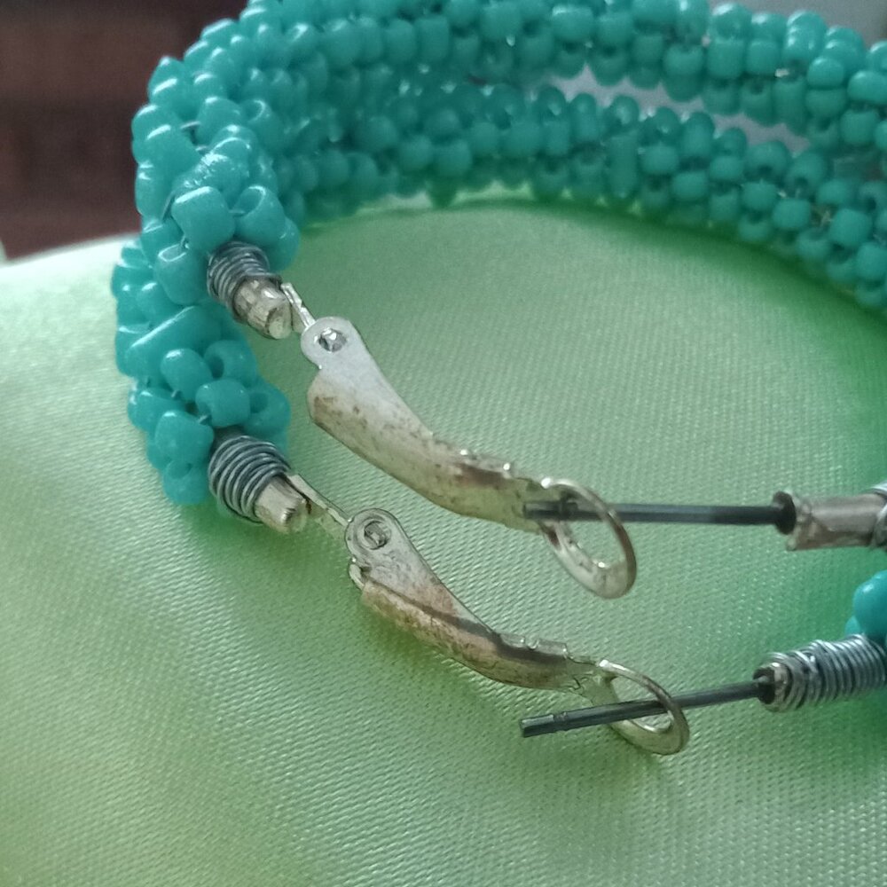 Turquoise Beaded Hoop Earrings - Picture 4 of 4